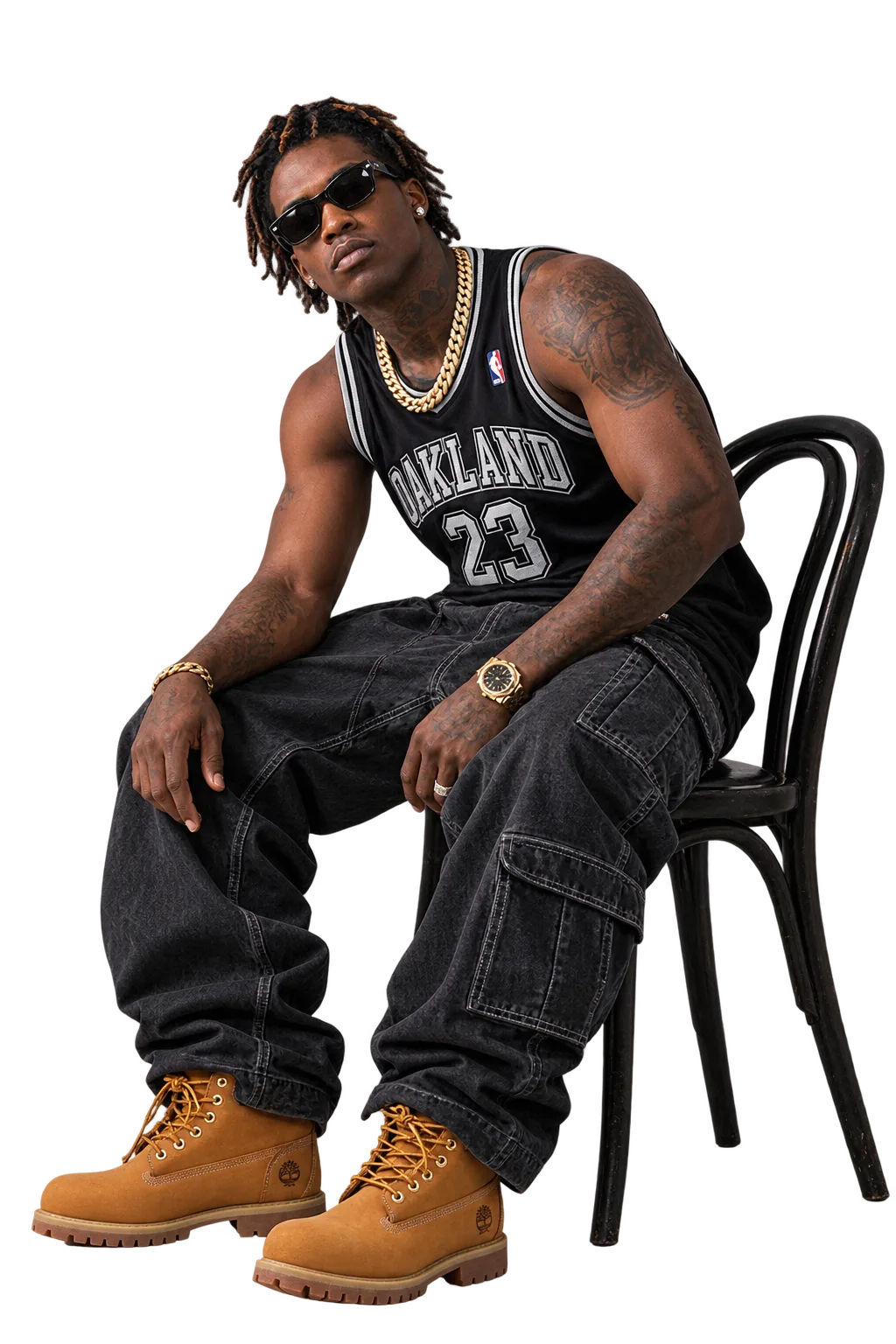 Marcus 'Mack' Johnson in sunglasses and Oakland jersey